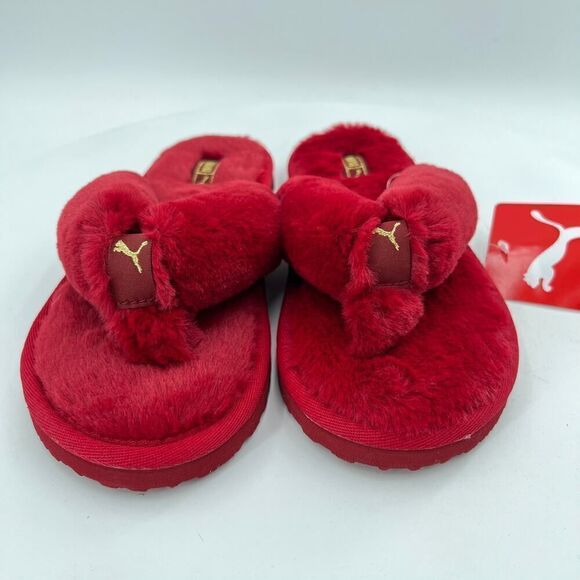 Puma Fluff Flip Slide 'Persian Red Team Gold Women’s Flat Sandals Size 6 - Picture 6 of 12